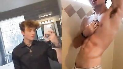 Two Handsome Muscular Blonde Amateurs Show Off Their Big Cocks in Public While Taking Selfies
