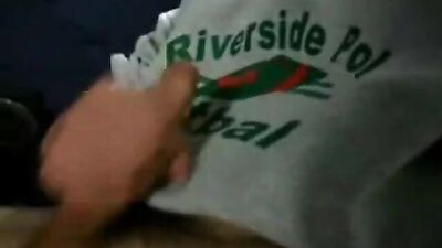 Big Cock Amateur Muscle Boy in Football T-Shirt Squirts Over his Hairy Chest