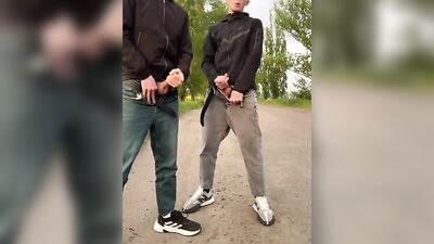 Handsome Twinks Get Down and Dirty in Public with Their Hands and Dick