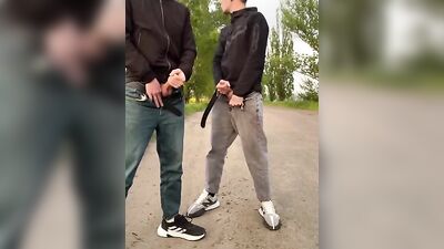 Handsome Twinks Get Down and Dirty in Public with Their Hands and Dick