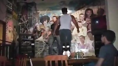 Gay club action: muscle boys get down and dirty with big cocks in bareback threesome fun!