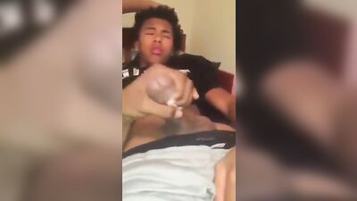 Black Teen Receives Assistance With His Manual Stimulation From His Pal, Black Handjob