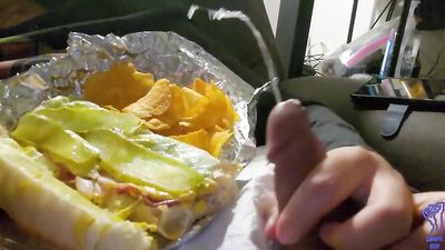 Chubby Twink With Glasses Eats His Sandwich Accompanied By His Good Balls Juice: A Single Serving of Protein