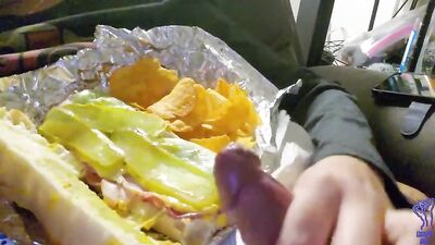 Chubby Twink With Glasses Eats His Sandwich Accompanied By His Good Balls Juice: A Single Serving of Protein