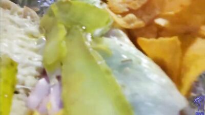 Chubby Twink With Glasses Eats His Sandwich Accompanied By His Good Balls Juice: A Single Serving of Protein