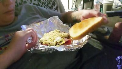 Chubby Twink With Glasses Eats His Sandwich Accompanied By His Good Balls Juice: A Single Serving of Protein