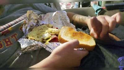 Chubby Twink With Glasses Eats His Sandwich Accompanied By His Good Balls Juice: A Single Serving of Protein