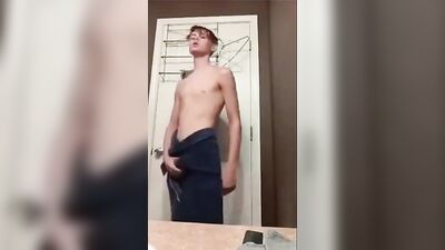 The Young Amateur Skinny Blond Wanks His Studly Teen Cock in the Bathroom