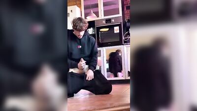 Blonde hottie Jacks Off in Kitchen