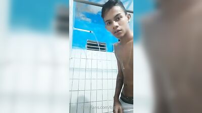 Brazilian Latino Amateur Bisexual Solo Masturbating in the Bathroom