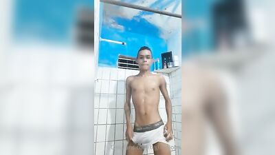 Brazilian Latino Amateur Bisexual Solo Masturbating in the Bathroom
