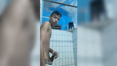 Brazilian Latino Amateur Bisexual Solo Masturbating in the Bathroom