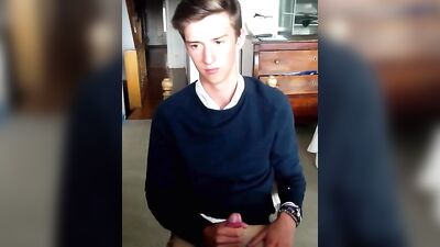 Teen Blonde Shooting His Long Cock in a Handjob Scene