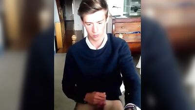 Teen Blonde Shooting His Long Cock in a Handjob Scene