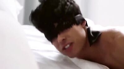 Twink tied to bed is fisted