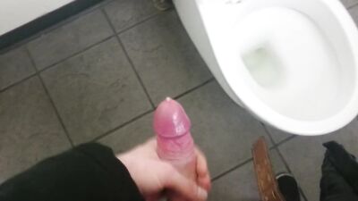 POV jerkin off in piblic toilet,cum on floor: fan requested