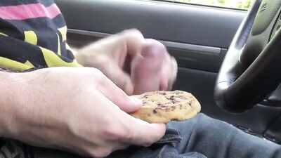 Boy Masturbates And Squirts Cum On Biscuit Cake