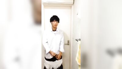 Young Japanese Boy Cums Hard in a Solo Cumshot!