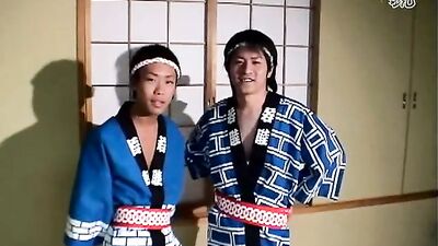 Japanese boys first-time sex video: Straight cuteboys cumming in their vintage Japanese kimonos and hakama pants