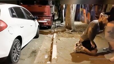 Steve is being pounded in a car park by a muscular guy