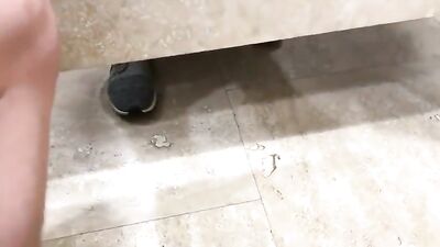 Gay threesome in a public bathroom