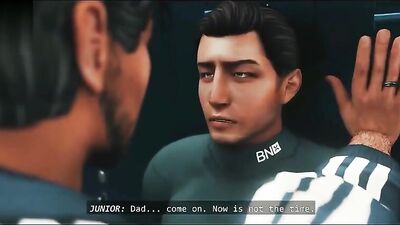 Father and step-son bareback action with big cocks in fraternity outfits, cum shots and cartoon-style public fucking