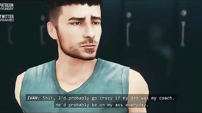 Father and step-son bareback action with big cocks in fraternity outfits, cum shots and cartoon-style public fucking