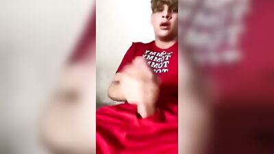 Young stud shows off his big dick in solo handjob and cum shot