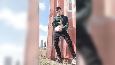 Gay Twink Jerks Off in Public Gardens