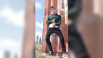 Gay Twink Jerks Off in Public Gardens