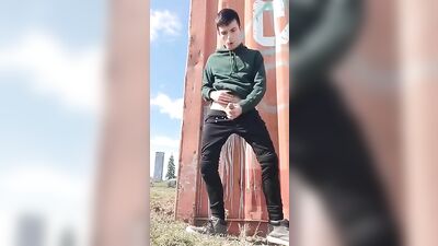 Gay Twink Jerks Off in Public Gardens