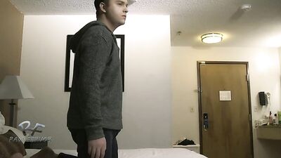 First-time interracial bareback action with a nervous teenager