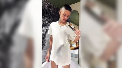 Young Twink in the Shower, Pleasing Himself with His Huge Cock