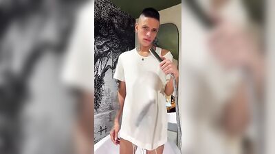 Young Twink in the Shower, Pleasing Himself with His Huge Cock