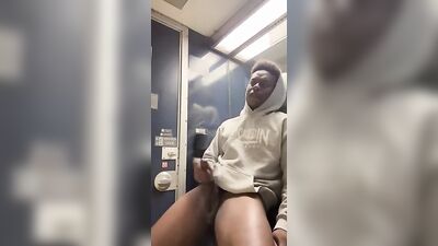 Public Bathroom Adventure - Black Cocks, Cumshots and Handjobs in the Open Air