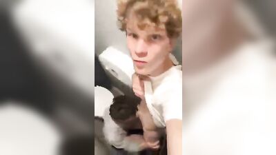 Handling a Huge Dong in the Public Restroom - A Slobbery BJ with a Muscular Guy