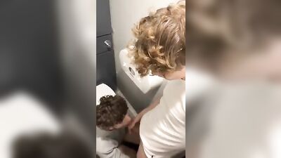 Handling a Huge Dong in the Public Restroom - A Slobbery BJ with a Muscular Guy
