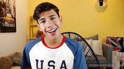 Mexican-American Boy with a Dildo: Self-Stimulation and Cumshot in His Small Apartment