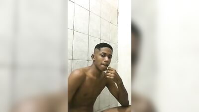 Young black stud shows off his big cock on webcam
