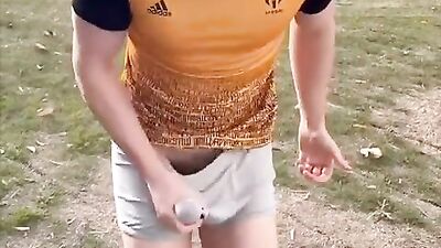 Jerking Off in Public: Teenager Masturbates with a Big Cock While Enjoying the Scenery