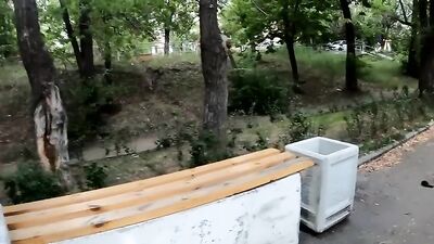 Gay XXX Dad Masturbation in the Courtyard