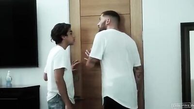 Cock-hungry stepdad gets down with his stepson in a wild bareback fuckfest, with hot cum shots and handjob action