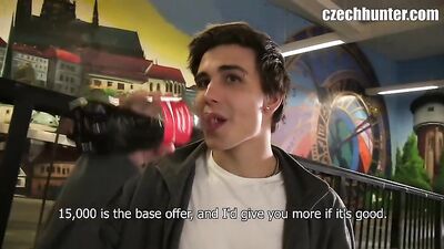 Experienced Czech Hunter Takes on Two Straight Boys in Public