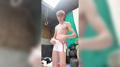 Solo Scene of Blonde Boy with Rising Hardness