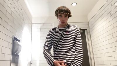 Gay Teen Jacks off in Public Restroom