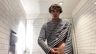 Gay Teen Jacks off in Public Restroom