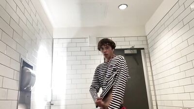 Gay Teen Jacks off in Public Restroom