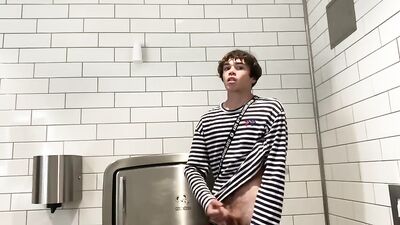 Gay Teen Jacks off in Public Restroom