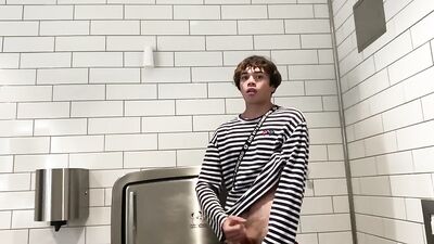 Gay Teen Jacks off in Public Restroom