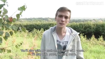 Straight Boys Enjoying Hot Sun in Czech Hunters Public Garden